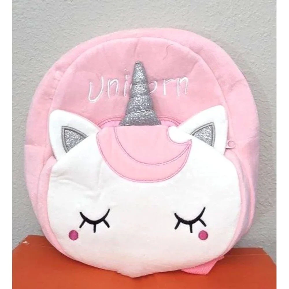 10” Pink Unicorn Cute Fuzzy Toddler Kids Small Backpack